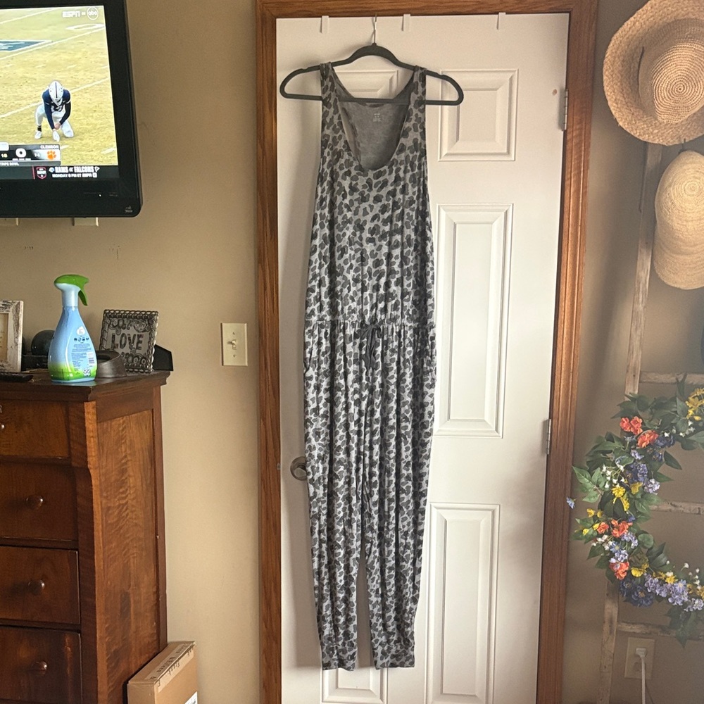Gray Leopard Print Jumpsuit